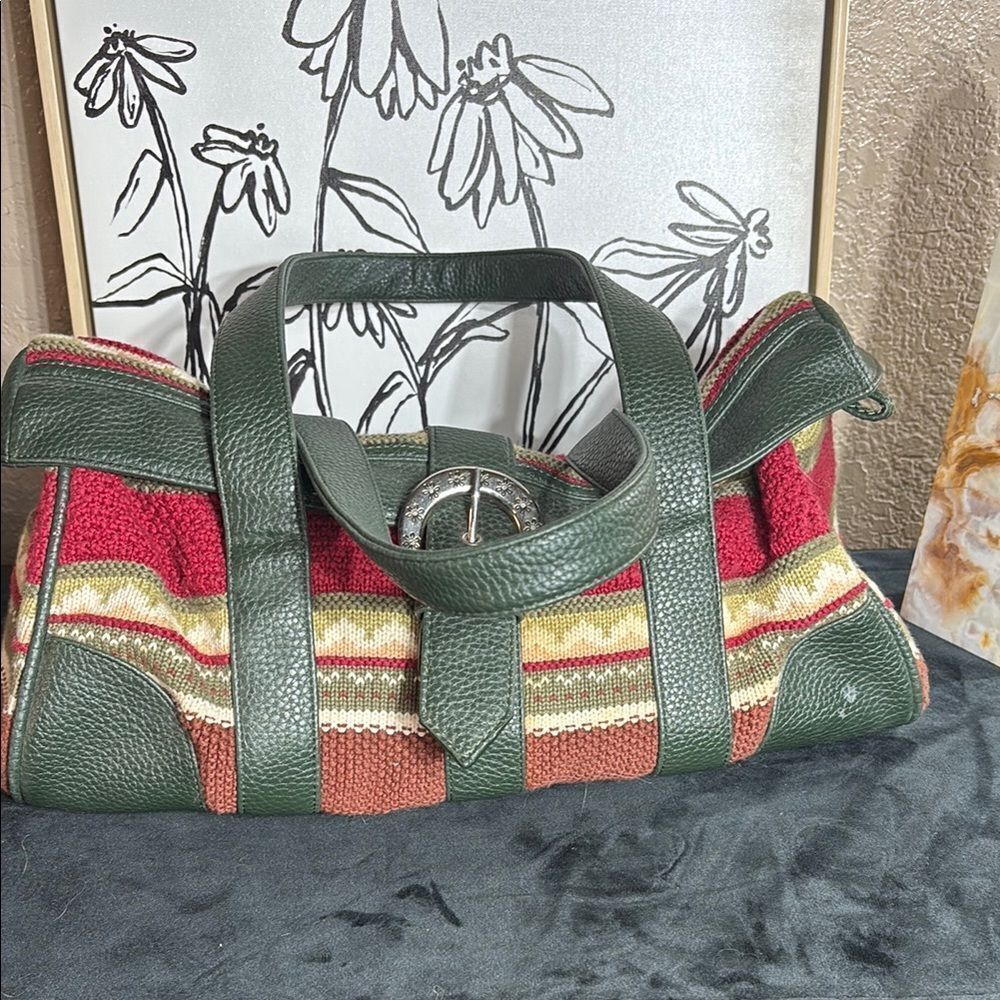 Sotrina unisex knit fair isle earthy 1970s‎ style small purse duffle bag